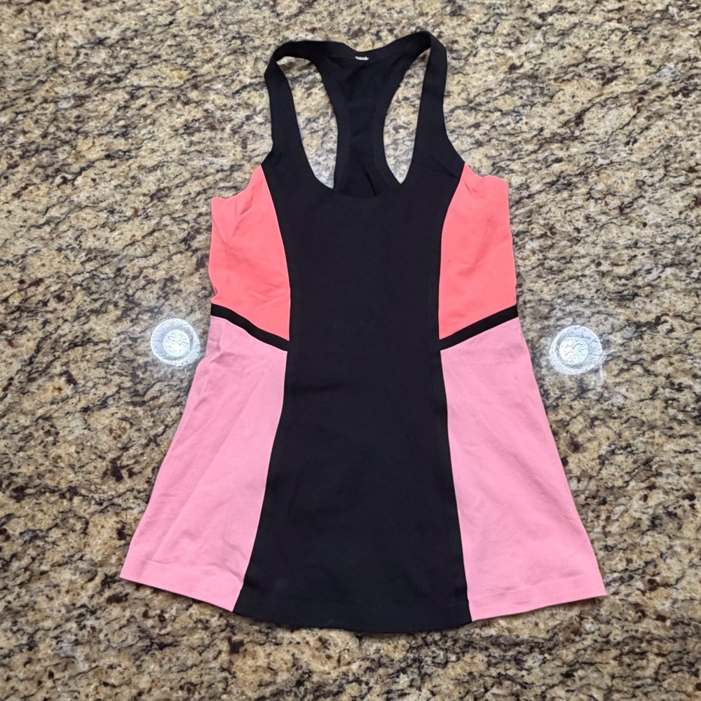 Lululemon Colorblock Racerback Tank Top Black Pink Coral Athletic Yoga Tank 6 ws